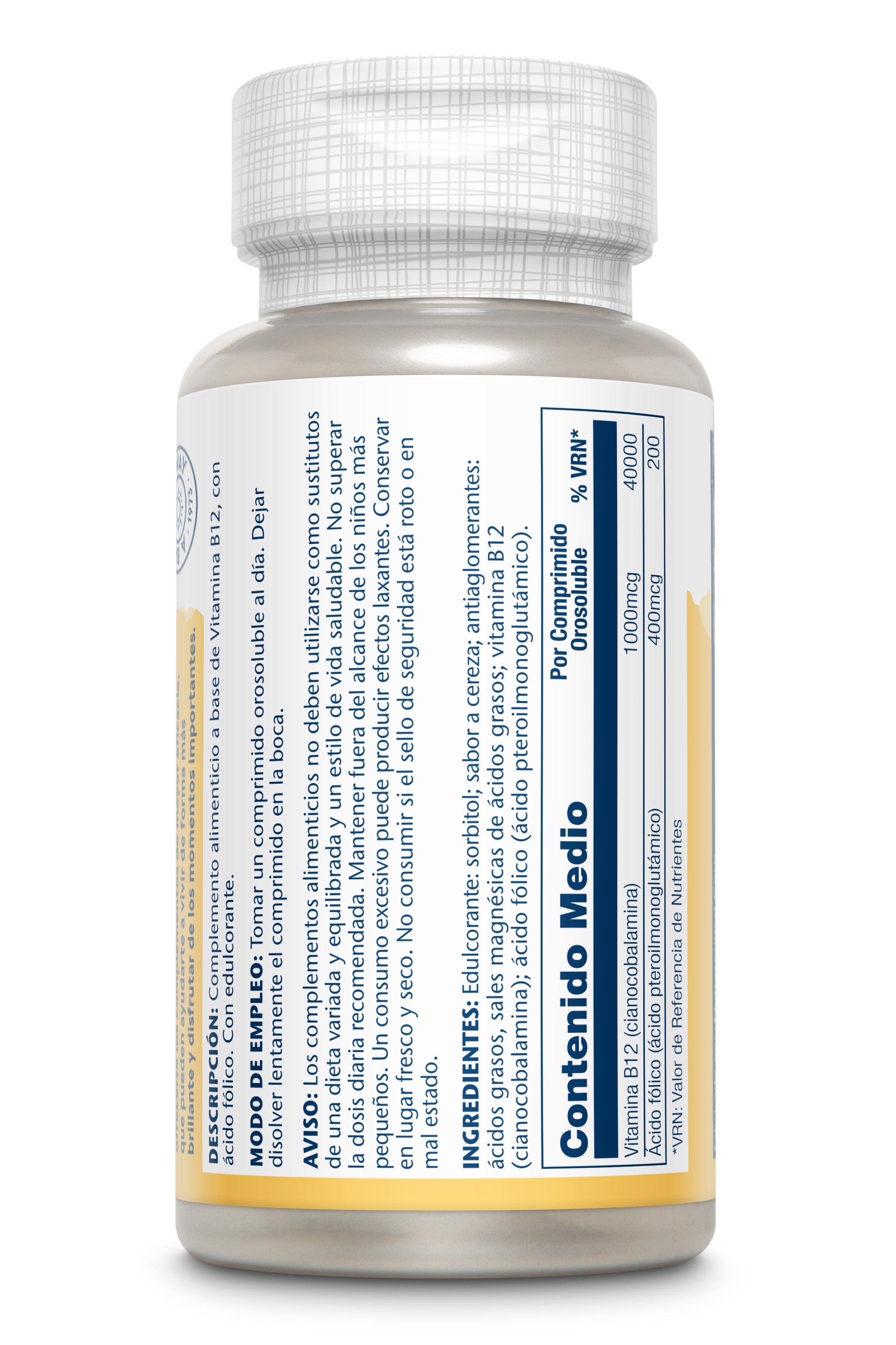 VITAMINA B-12 1000 MCG CON ACIDO FOLICO - 90 COMPRIMIDOS OROSOLUBLES - Imagen 2