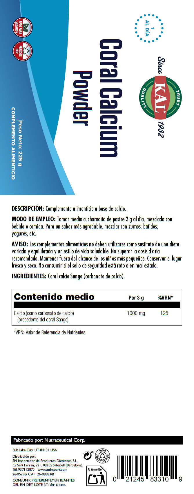CORAL CALCIUM - 225G. 75 TOMAS - Imagen 2