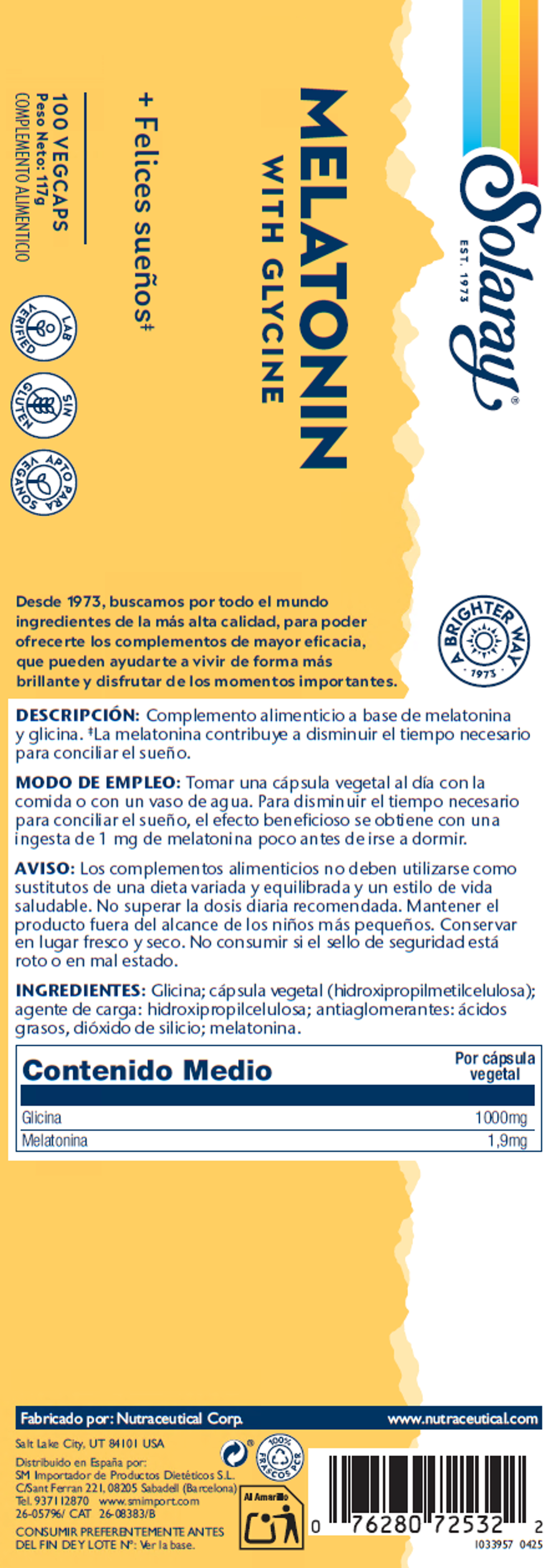 MELATONIN CON GLYCINE - 100 VEGCAPS - Imagen 2