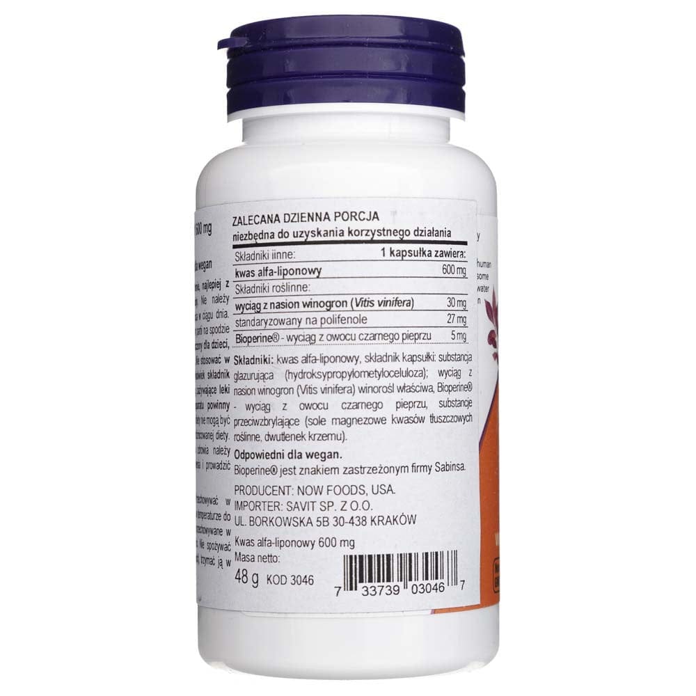 Now Foods Ácido alfa lipoico 600 mg - 60 cápsulas - Imagen 2