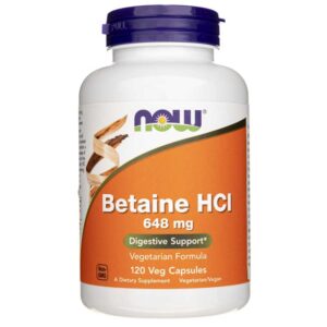 Now Foods Betaína HCL 648 mg - 120 Cápsulas Vegetales