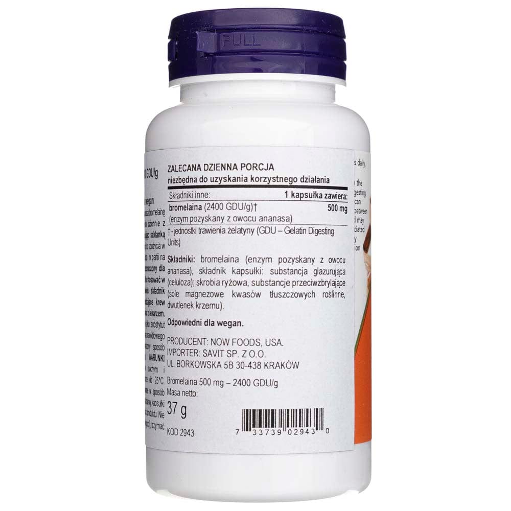 Now Foods Bromelina 2400 GDU/g 500 mg - 60 Cápsulas Vegetales - Imagen 2