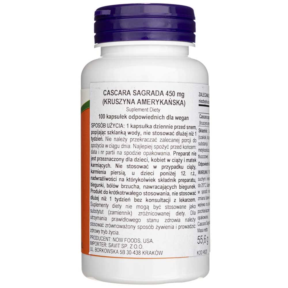 Now Foods Cáscara Sagrada 450 mg - 100 Cápsulas Vegetales - Imagen 3