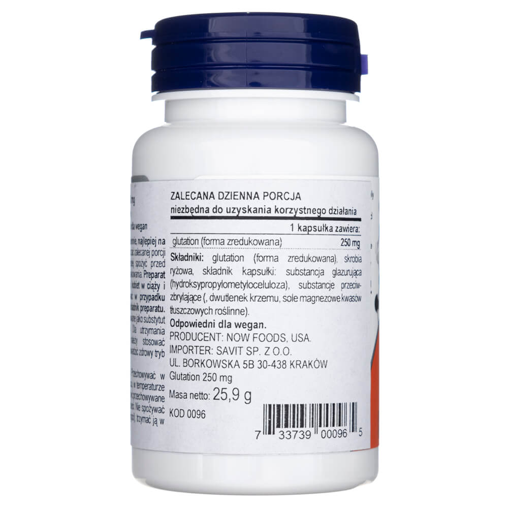 Now Foods Glutatión 250 mg - 60 cápsulas vegetales - Imagen 3