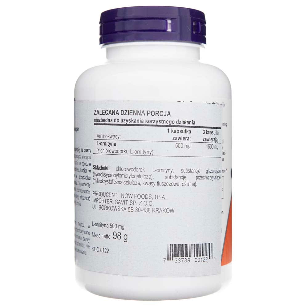 Now Foods L-Ornitina 500 mg - 120 Cápsulas Vegetales - Imagen 2