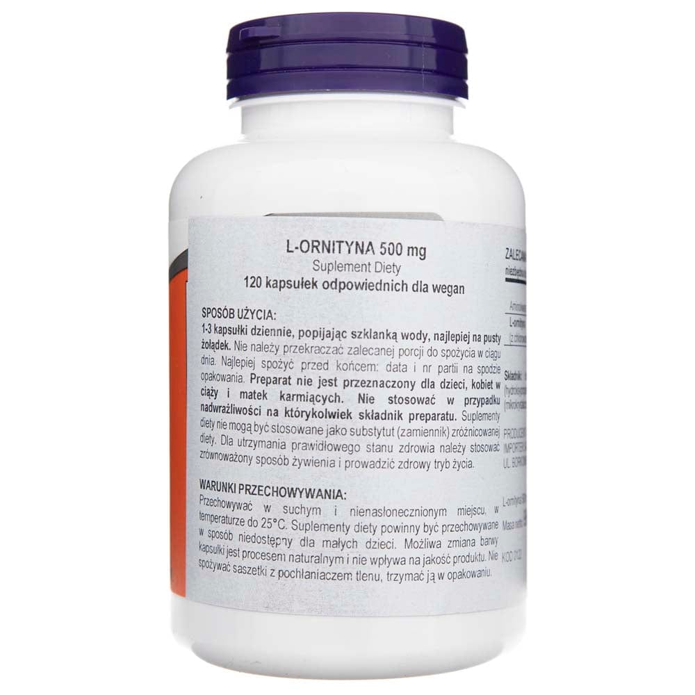 Now Foods L-Ornitina 500 mg - 120 Cápsulas Vegetales - Imagen 3