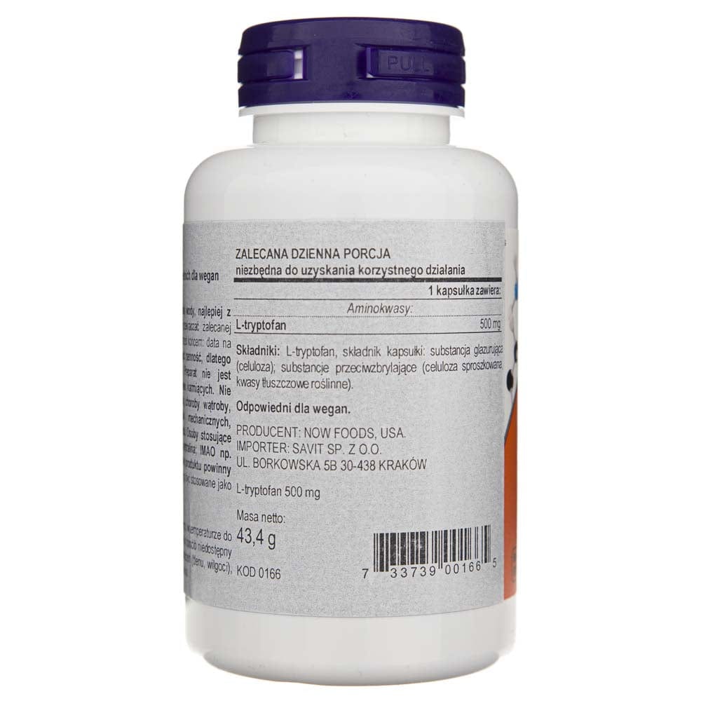 Now Foods L-triptófano 500 mg - 60 cápsulas vegetales - Imagen 2