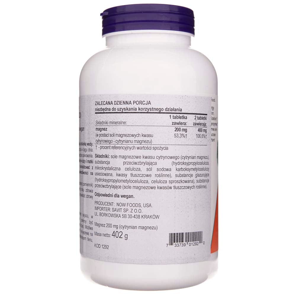 Now Foods Citrato de magnesio 200 mg - 250 Tabletas - Imagen 2
