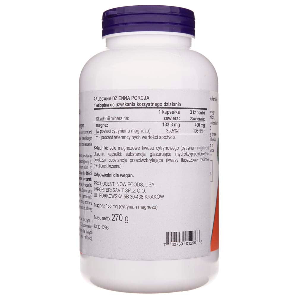 Now Foods Citrato de magnesio 400 mg - 240 cápsulas vegetales - Imagen 2