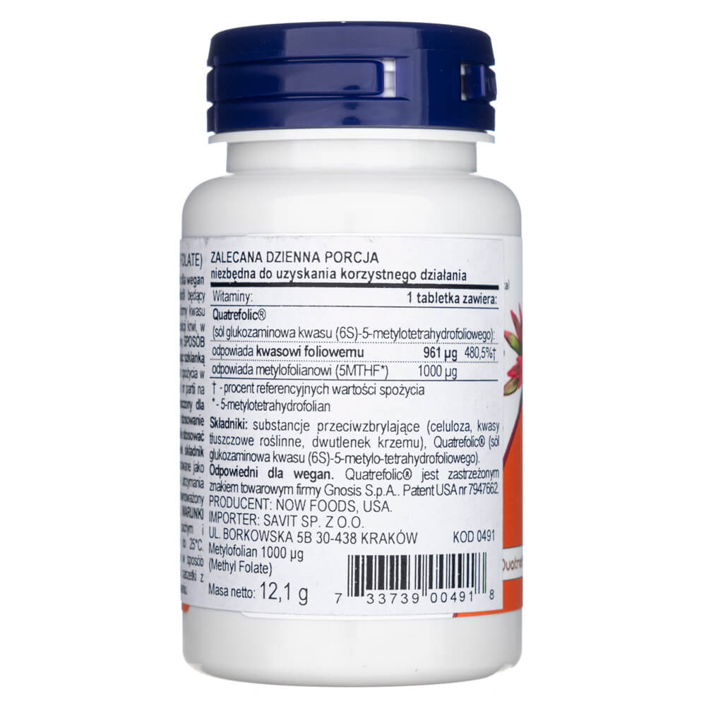 Now Foods Metilfolato 1000 mcg - 90 Tabletas - Imagen 3