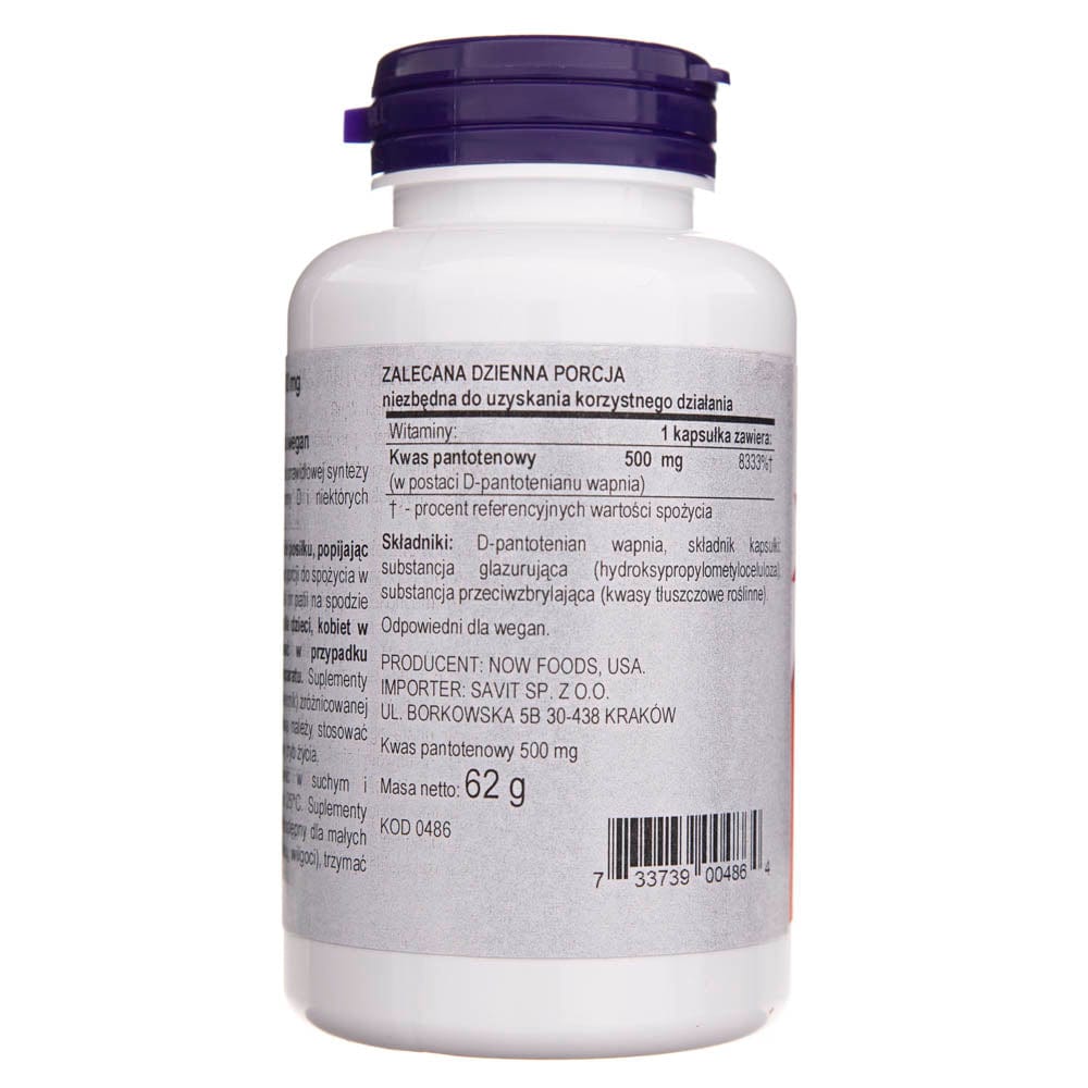 Now Foods Ácido pantoténico 500 mg - 100 cápsulas vegetales - Imagen 2