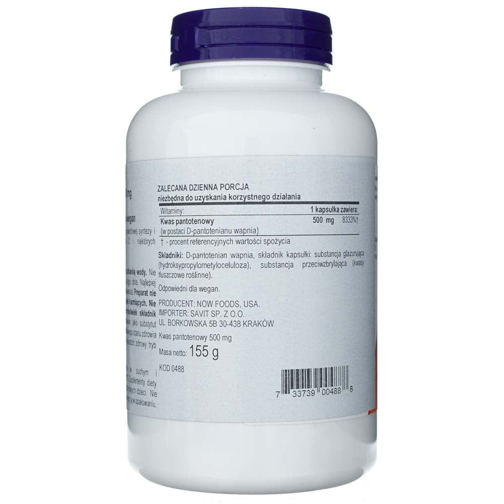 Now Foods Ácido pantoténico 500 mg - 250 cápsulas vegetales - Imagen 2