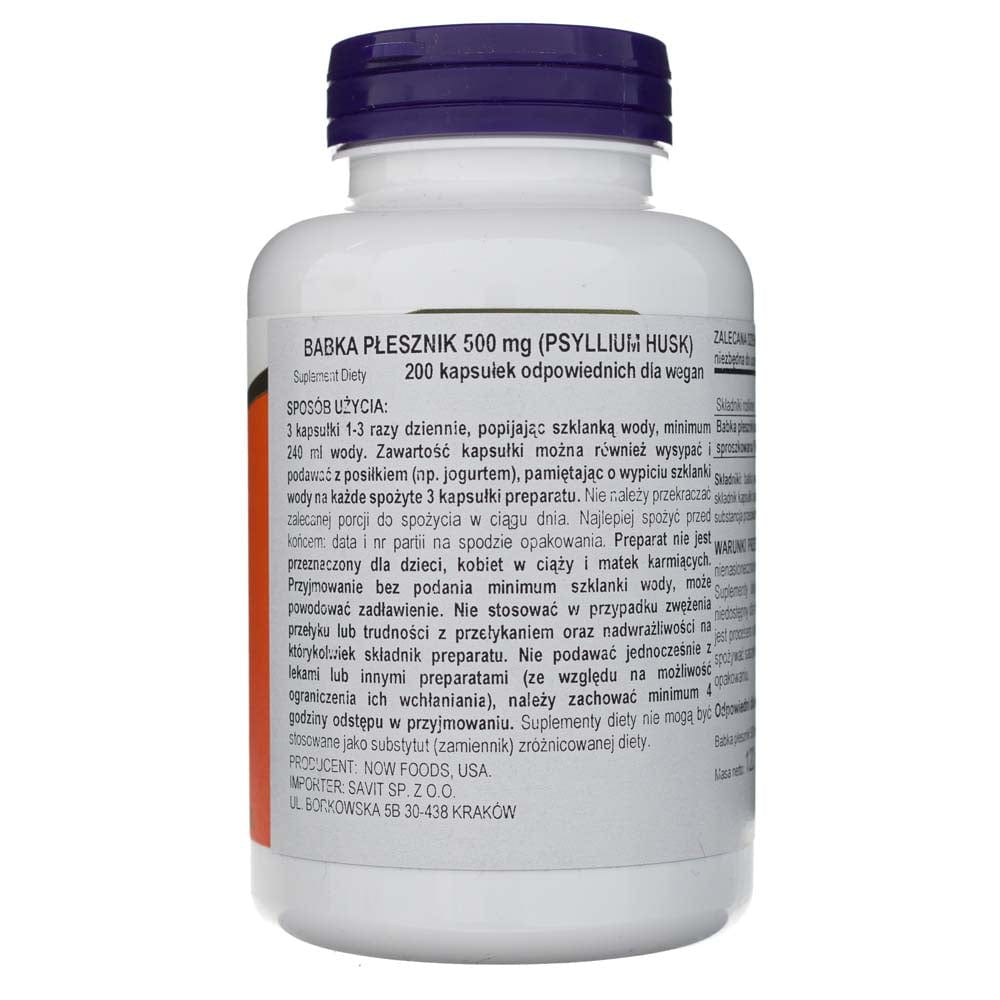 Now Foods Cáscara de Psyllium 500 mg - 200 Cápsulas Vegetales - Imagen 3