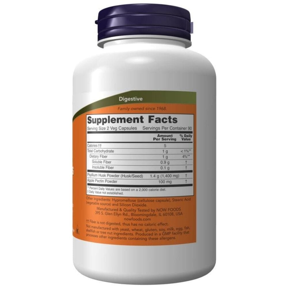 Now Foods Psyllium Husk Caps con Pectina de Manzana - 180 Cápsulas vegetales - Imagen 3
