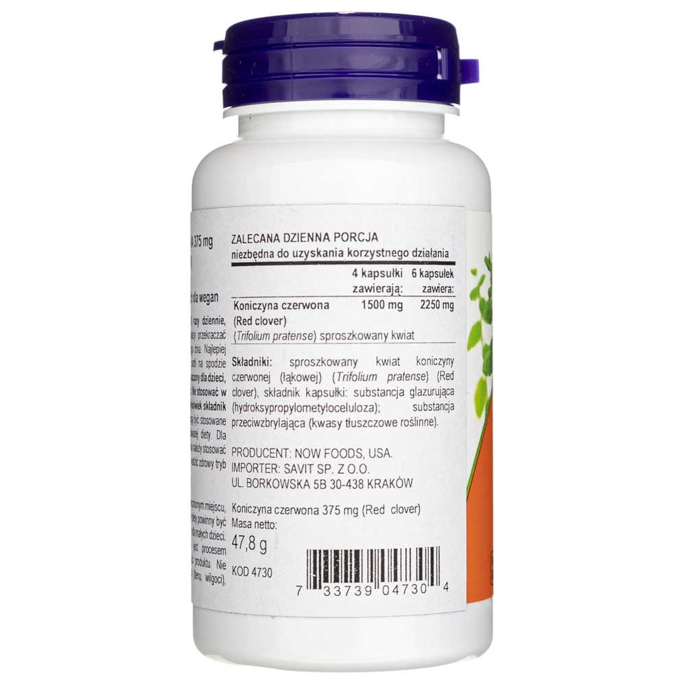 Now Foods Trébol Rojo 375 mg - 100 Cápsulas Vegetales - Imagen 2