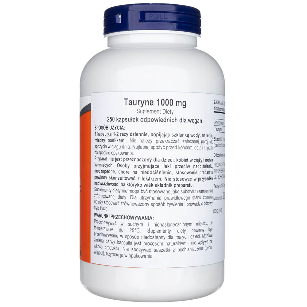 Now Foods Taurina, Doble Fuerza 1000mg - 250 Cápsulas Vegetales - Imagen 2