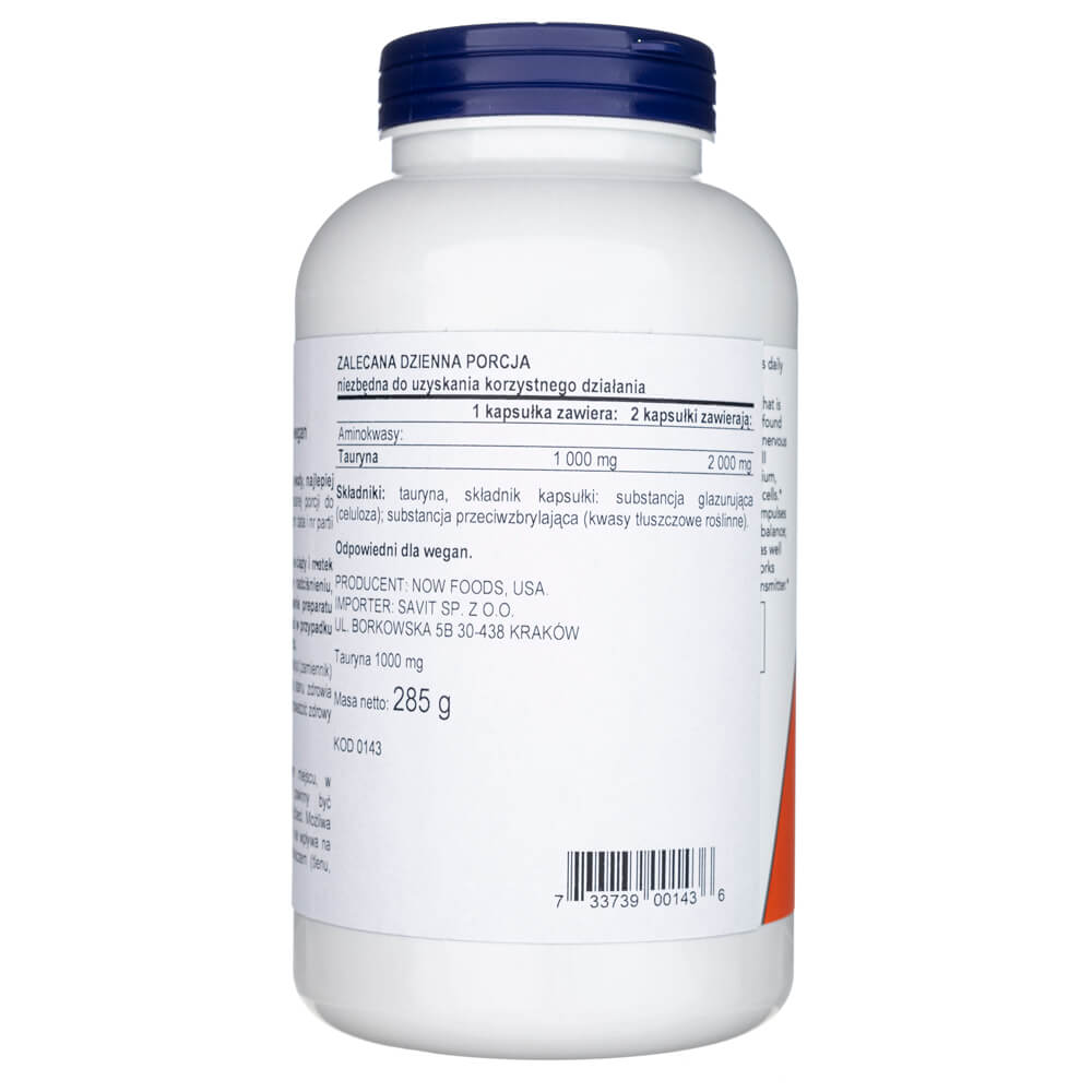 Now Foods Taurina, Doble Fuerza 1000mg - 250 Cápsulas Vegetales - Imagen 3