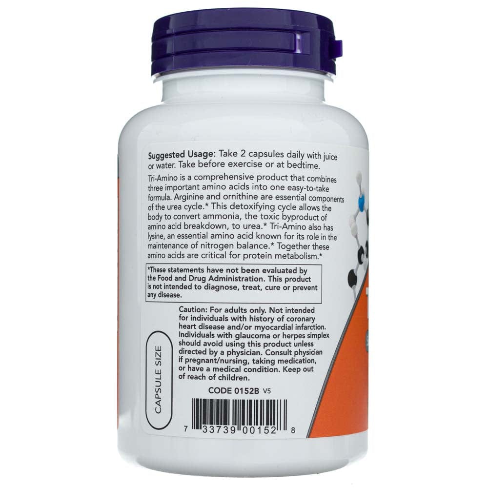 Now Foods Tri-Amino (L-Arginina, L-Ornitina, L-Lisina) - 120 Cápsulas - Imagen 3