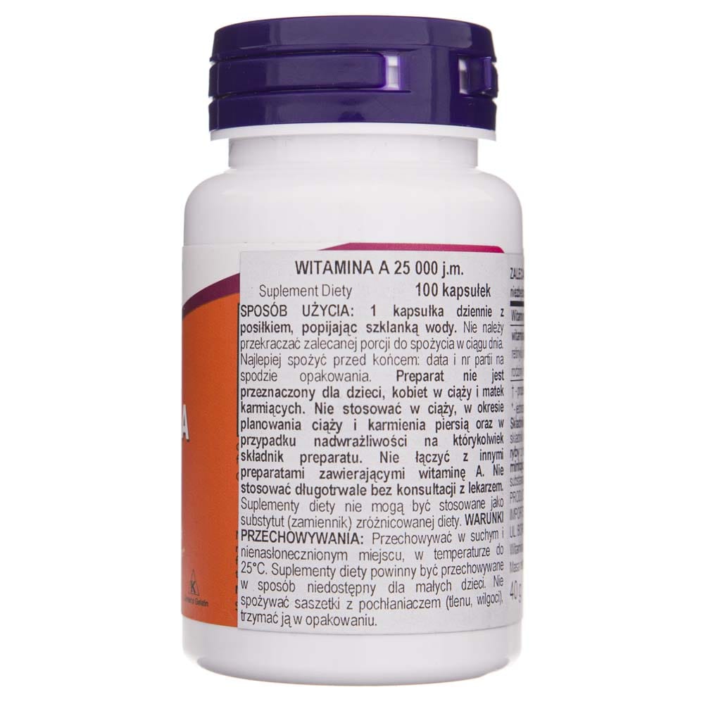 Now Foods Vitamina A 7500 mcg (25000 UI) - 100 Cápsulas blandas - Imagen 3