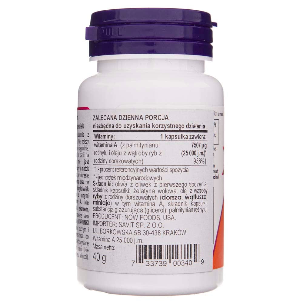 Now Foods Vitamina A 7500 mcg (25000 UI) - 100 Cápsulas blandas - Imagen 2