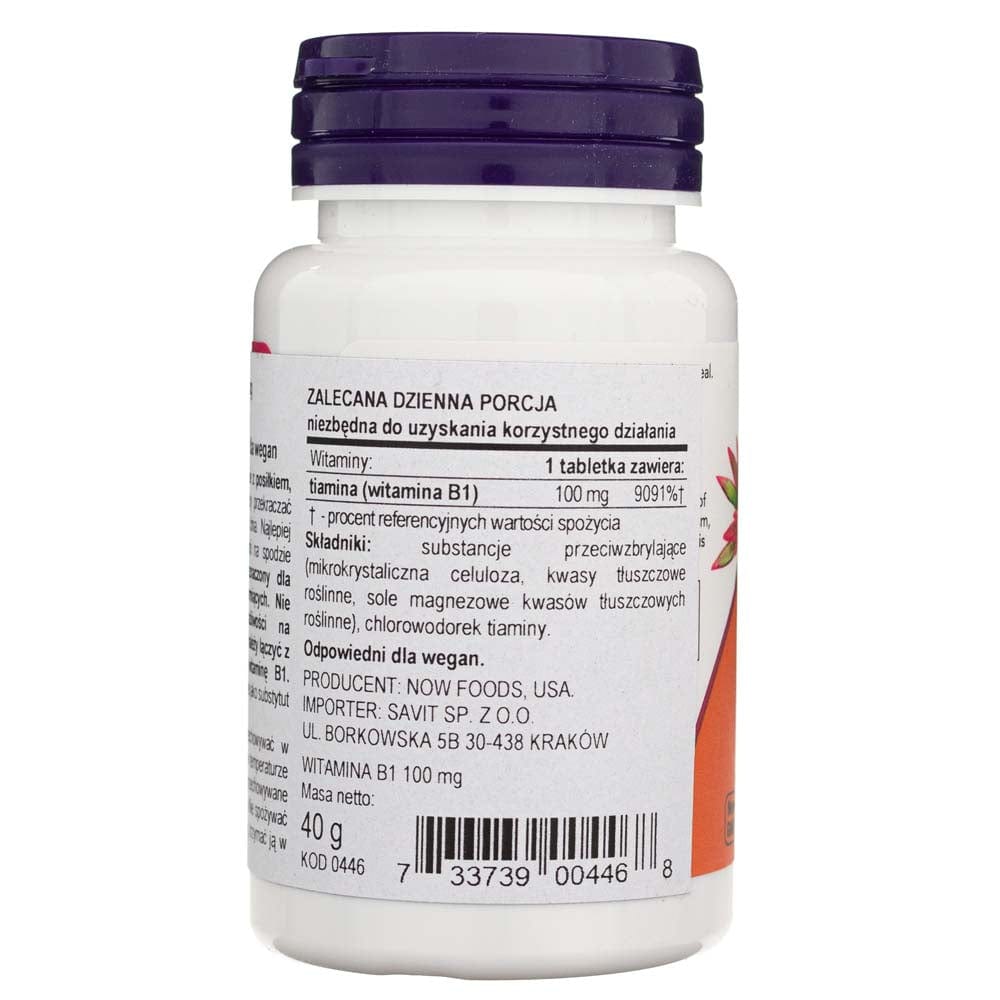 Now Foods Vitamina B-1 100 mg - 100 Tabletas - Imagen 2