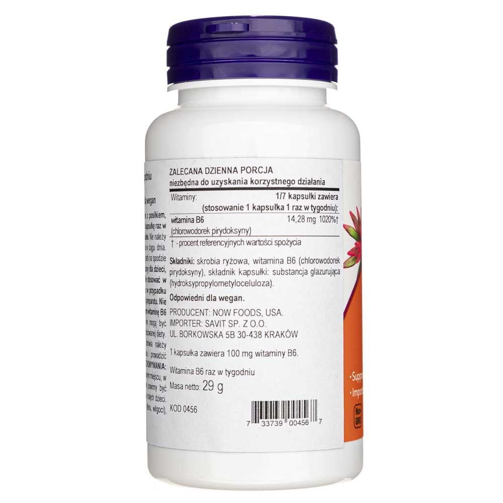 Now Foods Vitamina B-6 100 mg - 100 Cápsulas Vegetales - Imagen 2