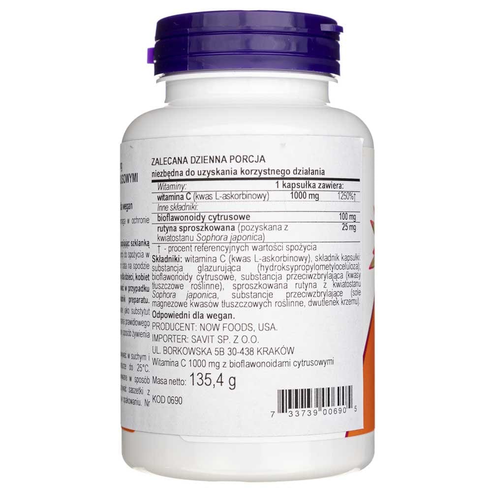 Now Foods Vitamina C-1000 con bioflavonoides - 100 cápsulas vegetales - Imagen 2