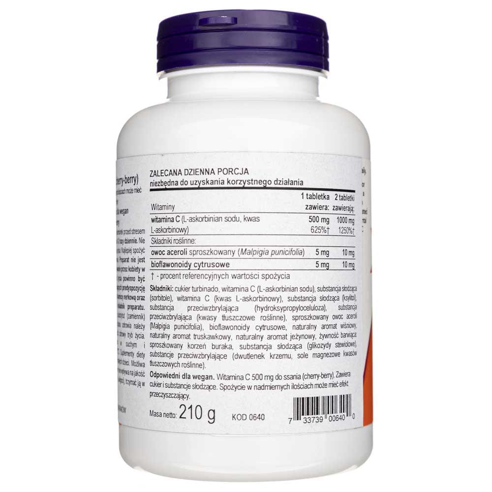 Now Foods Vitamina C-500 Cereza Masticable - 100 Tabletas - Imagen 2