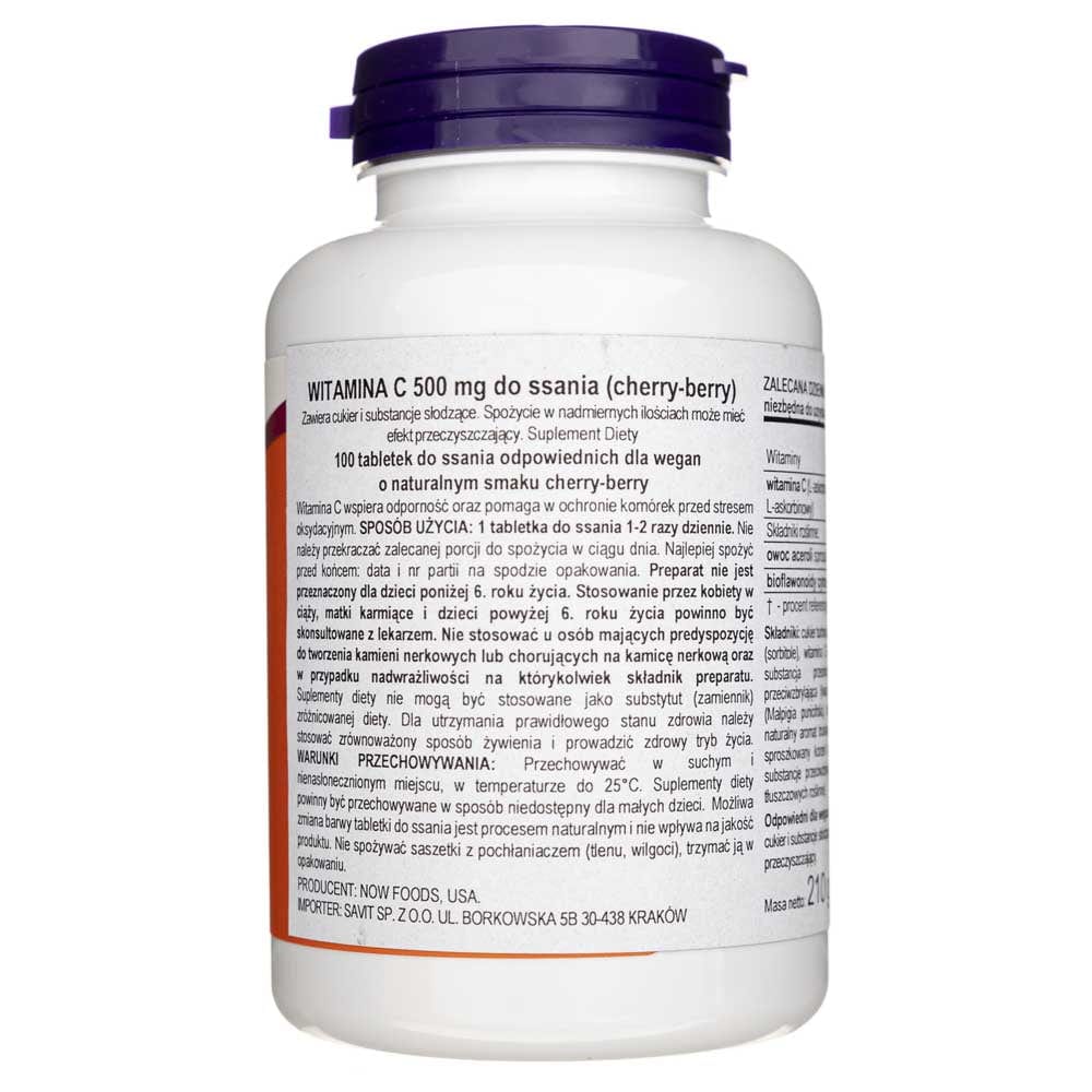 Now Foods Vitamina C-500 Cereza Masticable - 100 Tabletas - Imagen 3