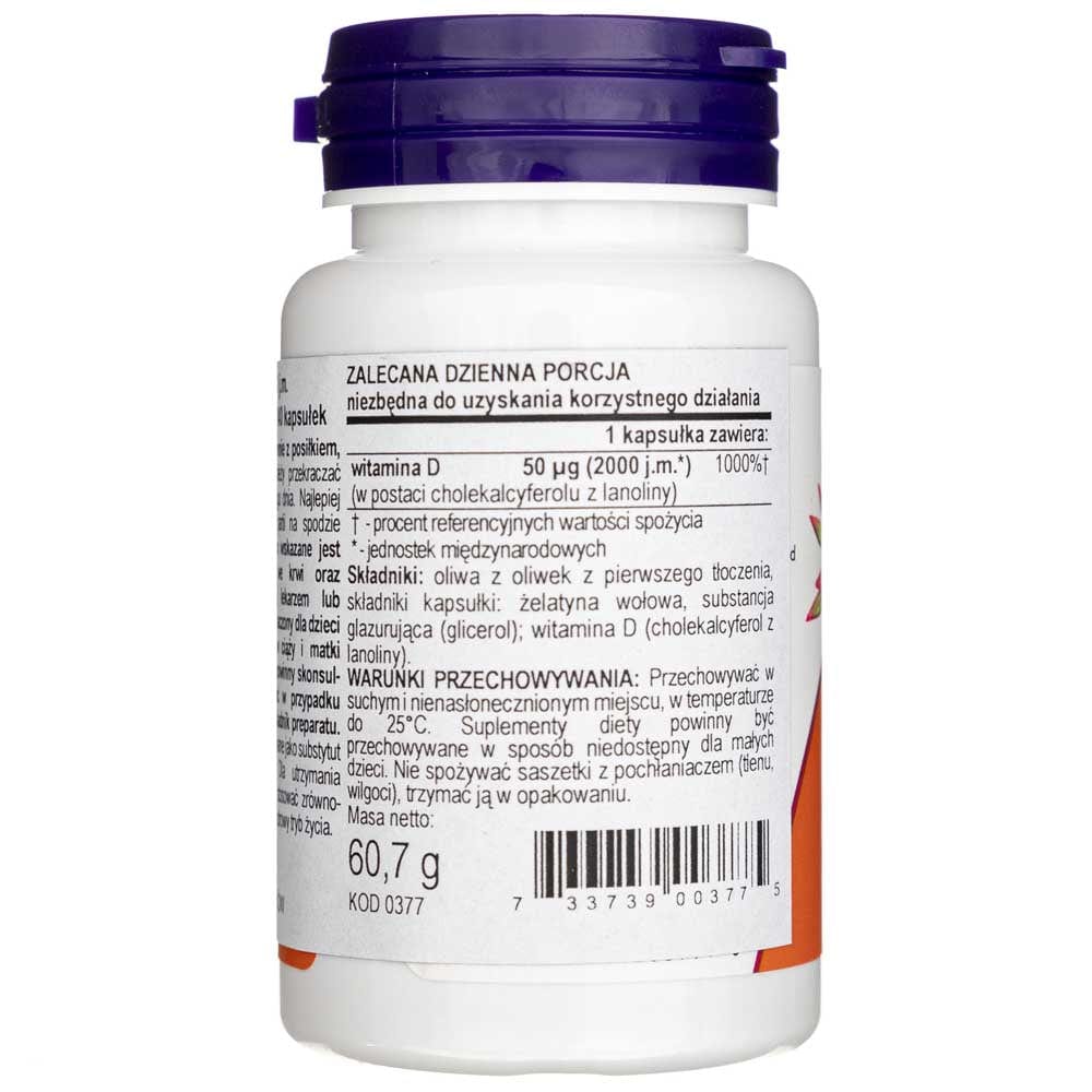 Now Foods Vitamina D3 2000 UI - 240 Cápsulas blandas - Imagen 2