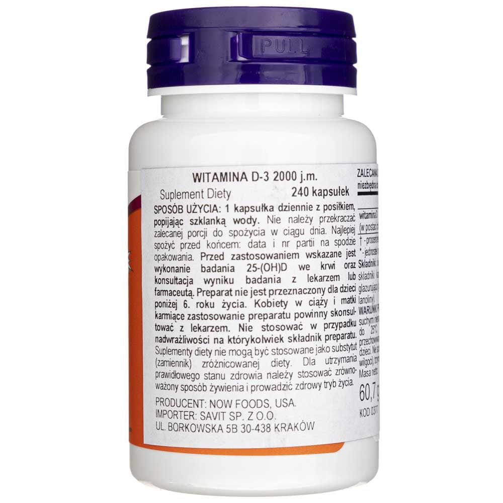 Now Foods Vitamina D3 2000 UI - 240 Cápsulas blandas - Imagen 3