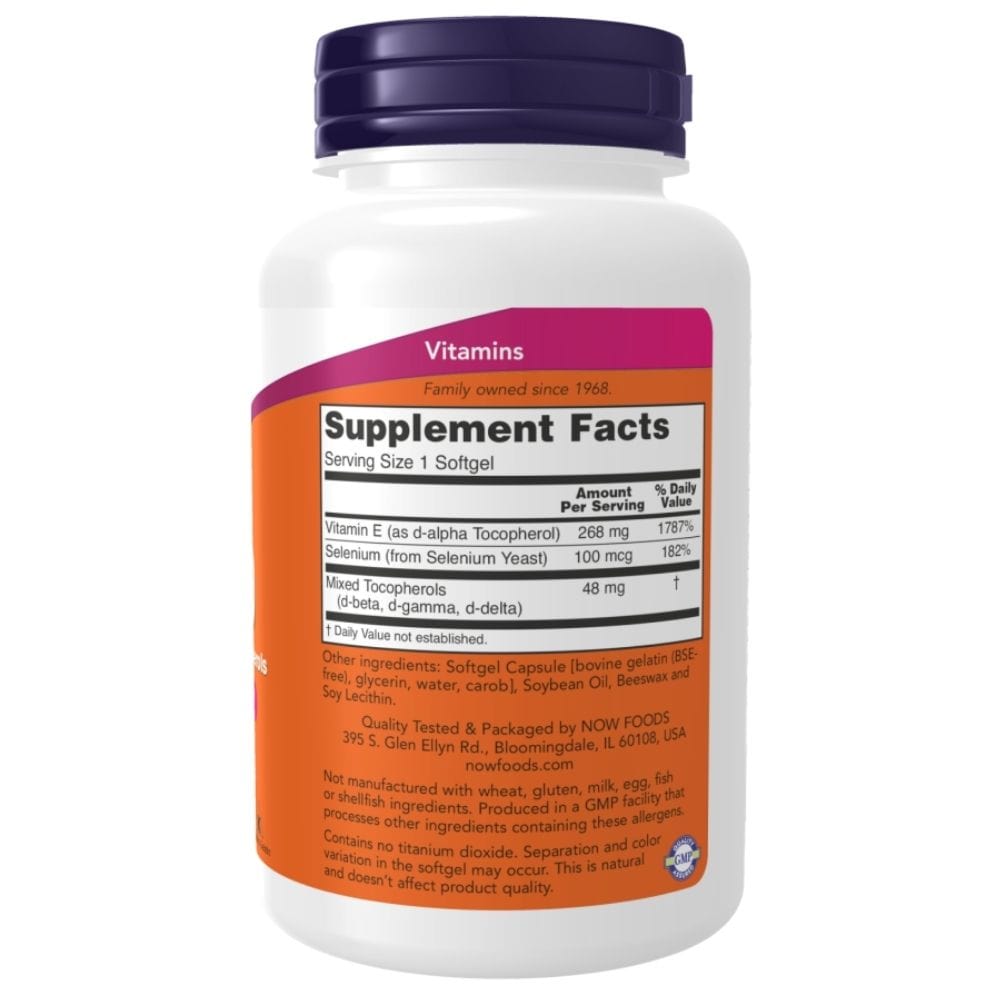 Now Foods Vitamina E-400 + Selenio 100 mcg - 100 Cápsulas - Imagen 2