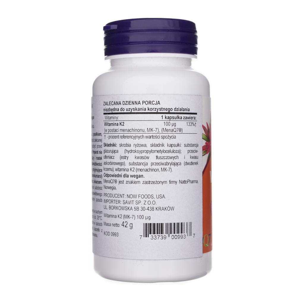 Now Foods Vitamina K2 MK-7 100 mcg - 120 Cápsulas Vegetales - Imagen 2