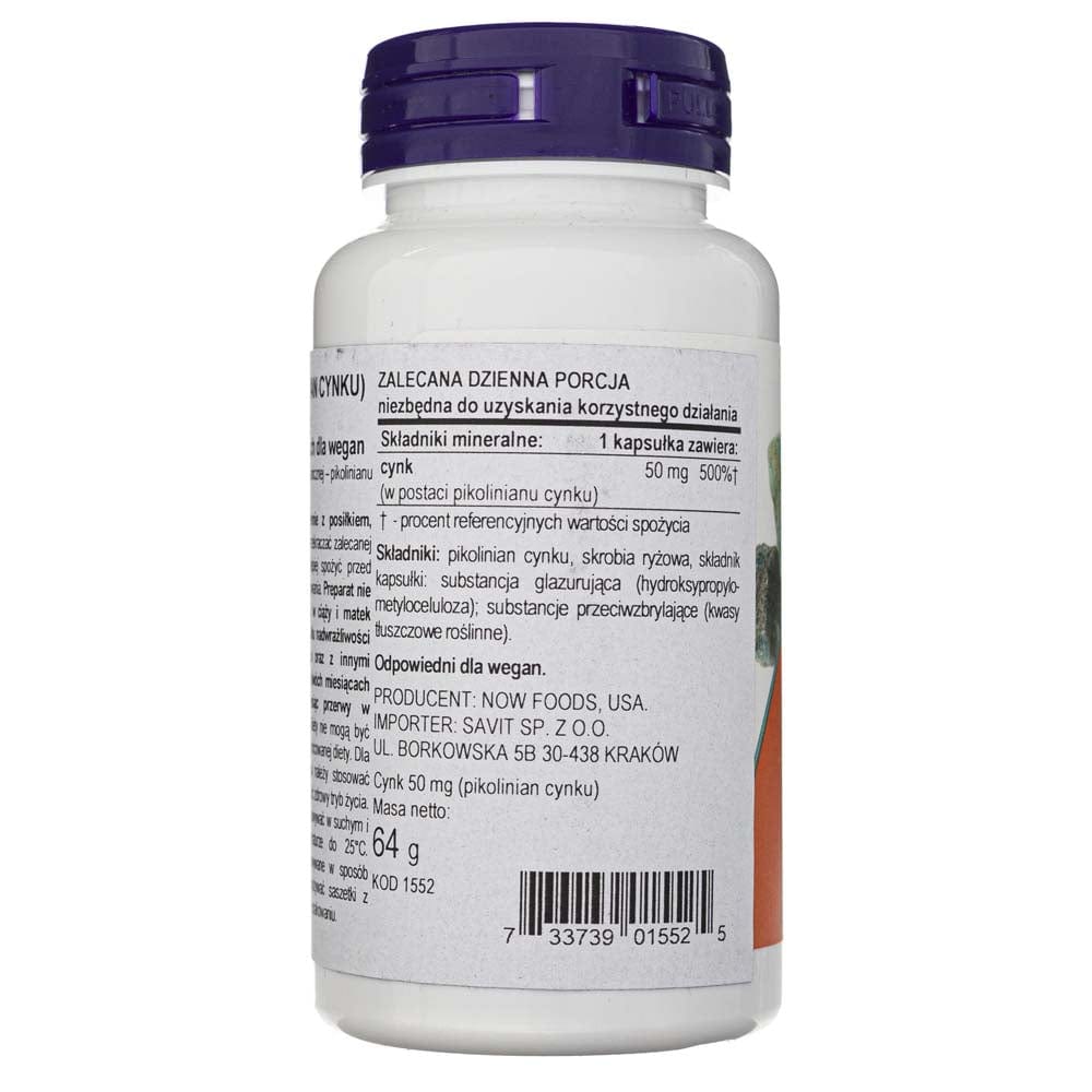 Now Foods Picolinato de zinc 50 mg - 120 cápsulas vegetales - Imagen 2