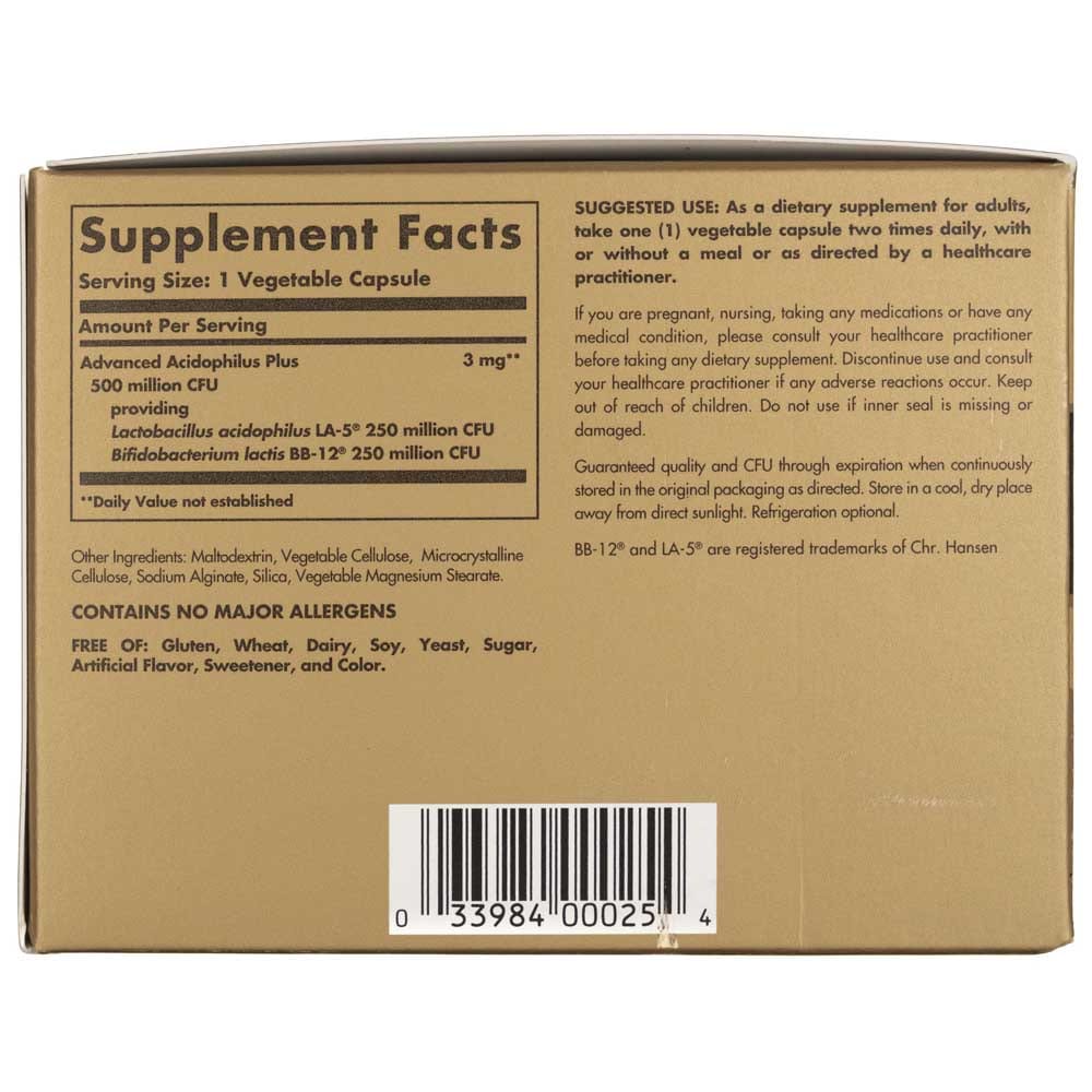 Solgar Advanced Acidophilus Plus - 120 Cápsulas Vegetales - Imagen 10