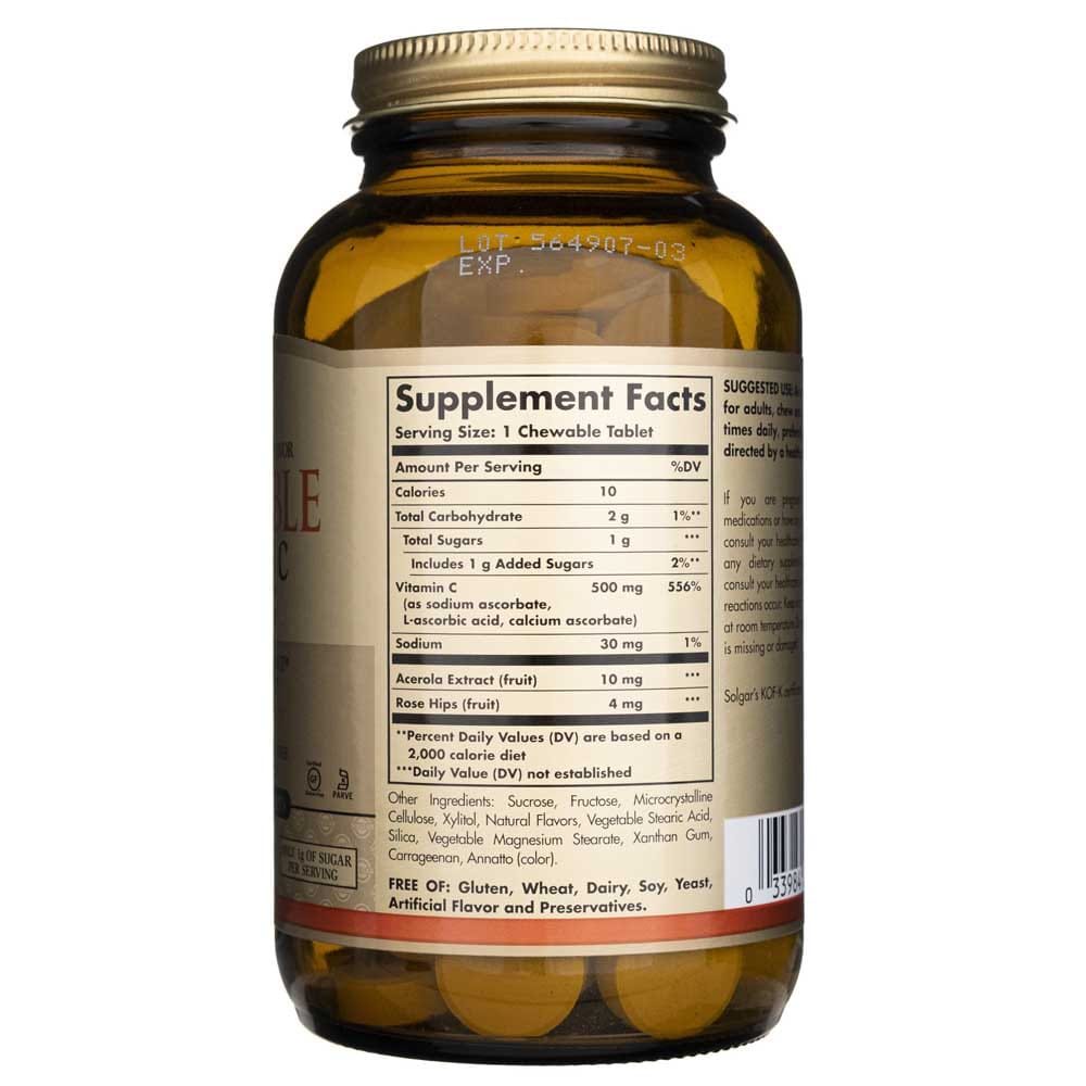 Solgar Vitamina C Masticable 500 mg, Naranja Natural - 50 Tabletas - Imagen 2