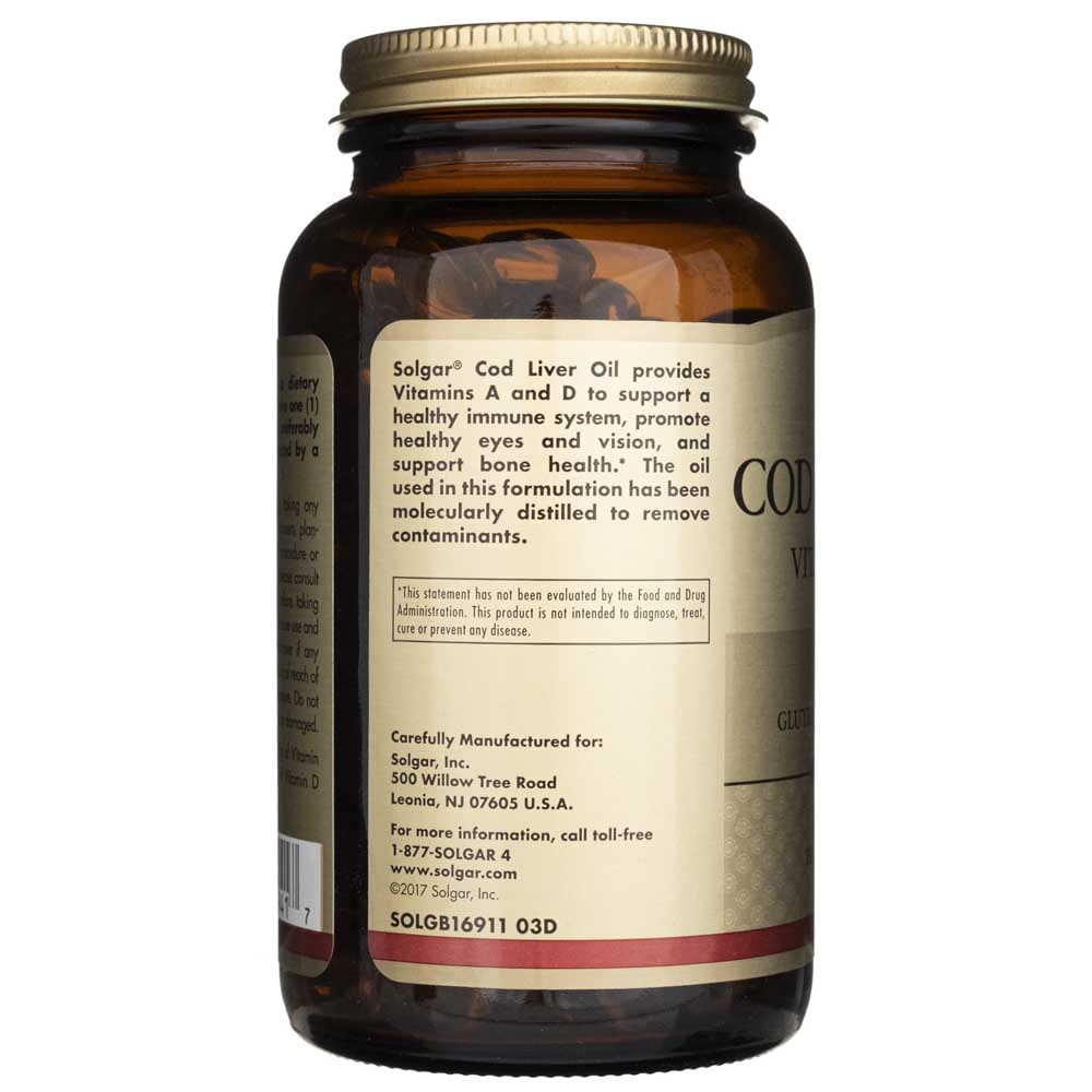 Solgar Aceite de hígado de bacalao (Vitaminas A&D) - 250 Cápsulas blandas - Imagen 4