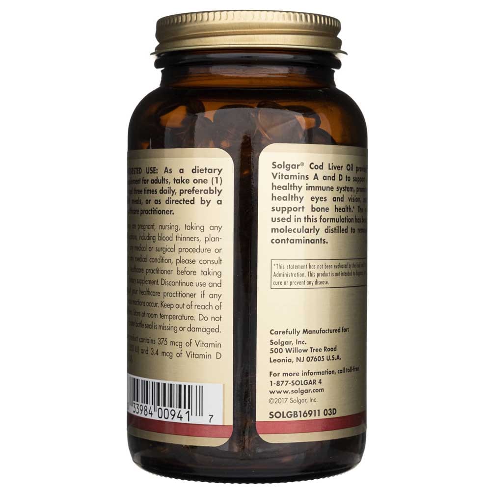 Solgar Aceite de hígado de bacalao (Vitaminas A&D) - 250 Cápsulas blandas - Imagen 5