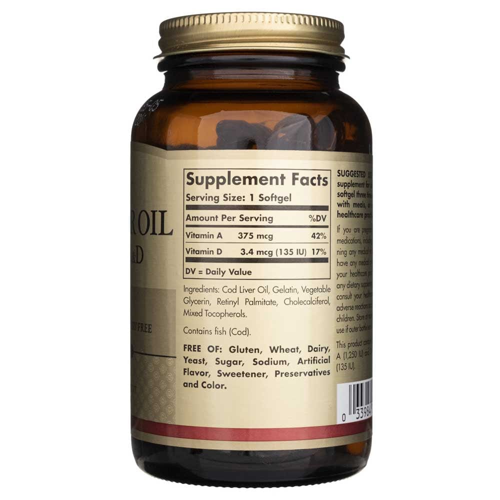 Solgar Aceite de hígado de bacalao (Vitaminas A&D) - 250 Cápsulas blandas - Imagen 3