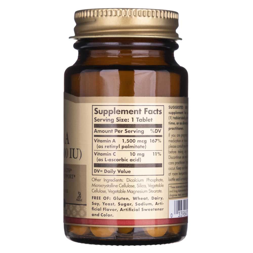 Solgar Vitamina A seca 1500 mcg (5000 UI) - 100 Tabletas - Imagen 2