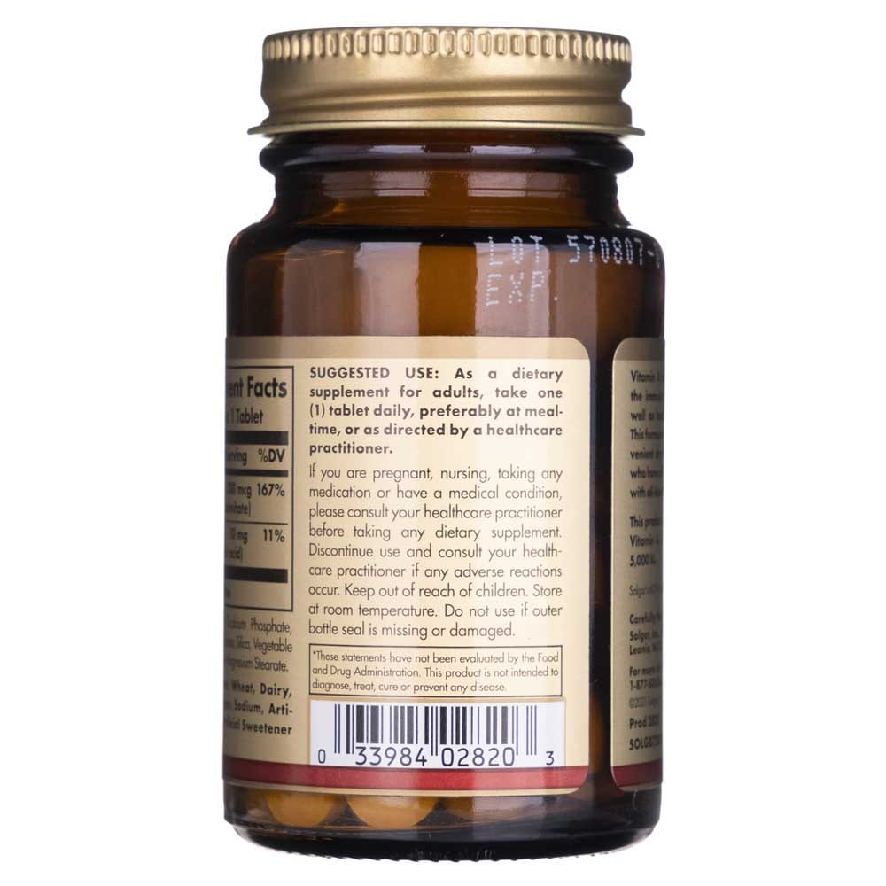 Solgar Vitamina A seca 1500 mcg (5000 UI) - 100 Tabletas - Imagen 5