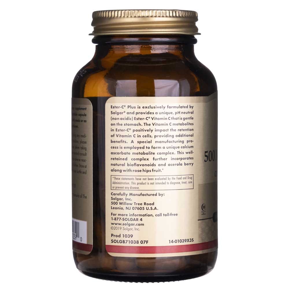 Solgar Ester-C plus Vitamina C 500 mg - 100 Cápsulas Vegetales - Imagen 3