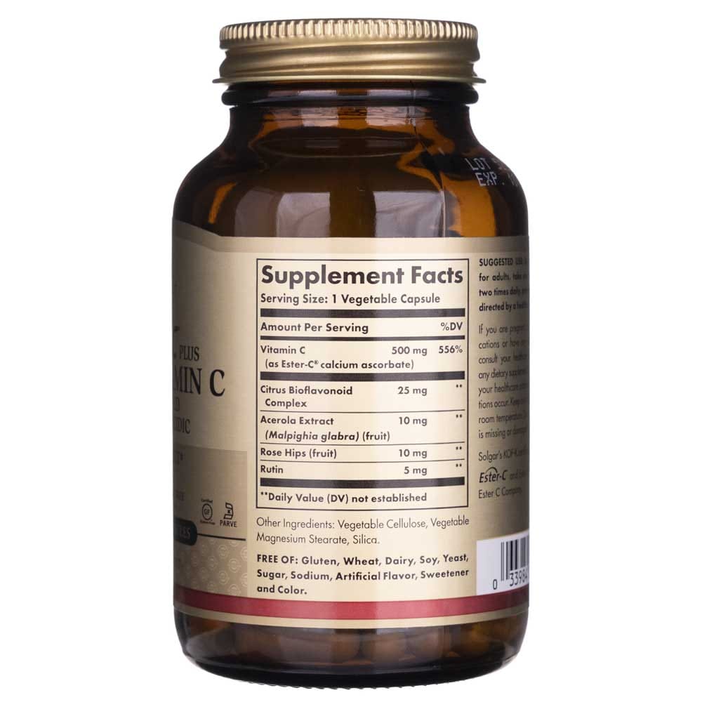 Solgar Ester-C plus Vitamina C 500 mg - 100 Cápsulas Vegetales - Imagen 2