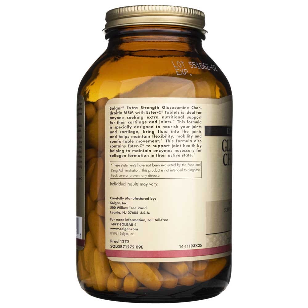 Solgar Glucosamina Condroitina MSM Extra Fuerte con Ester-C - 180 Tabletas - Imagen 3