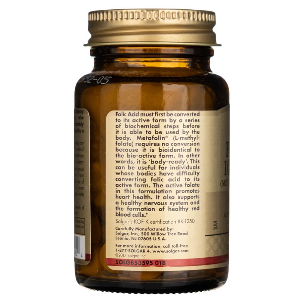 Solgar Folato 1000 mcg DFE (Metafolin ® 1000 mcg) - 60 Tabletas - Imagen 2