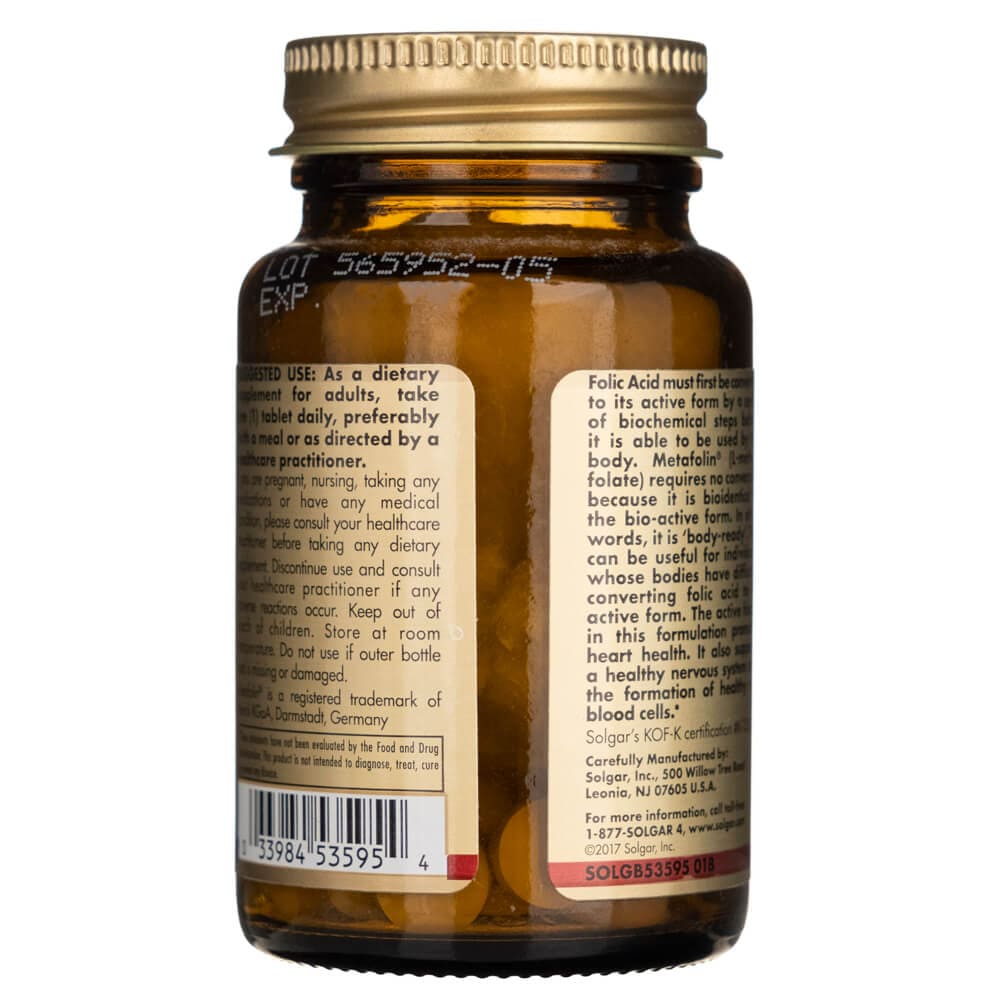 Solgar Folato 1000 mcg DFE (Metafolin ® 1000 mcg) - 60 Tabletas - Imagen 3