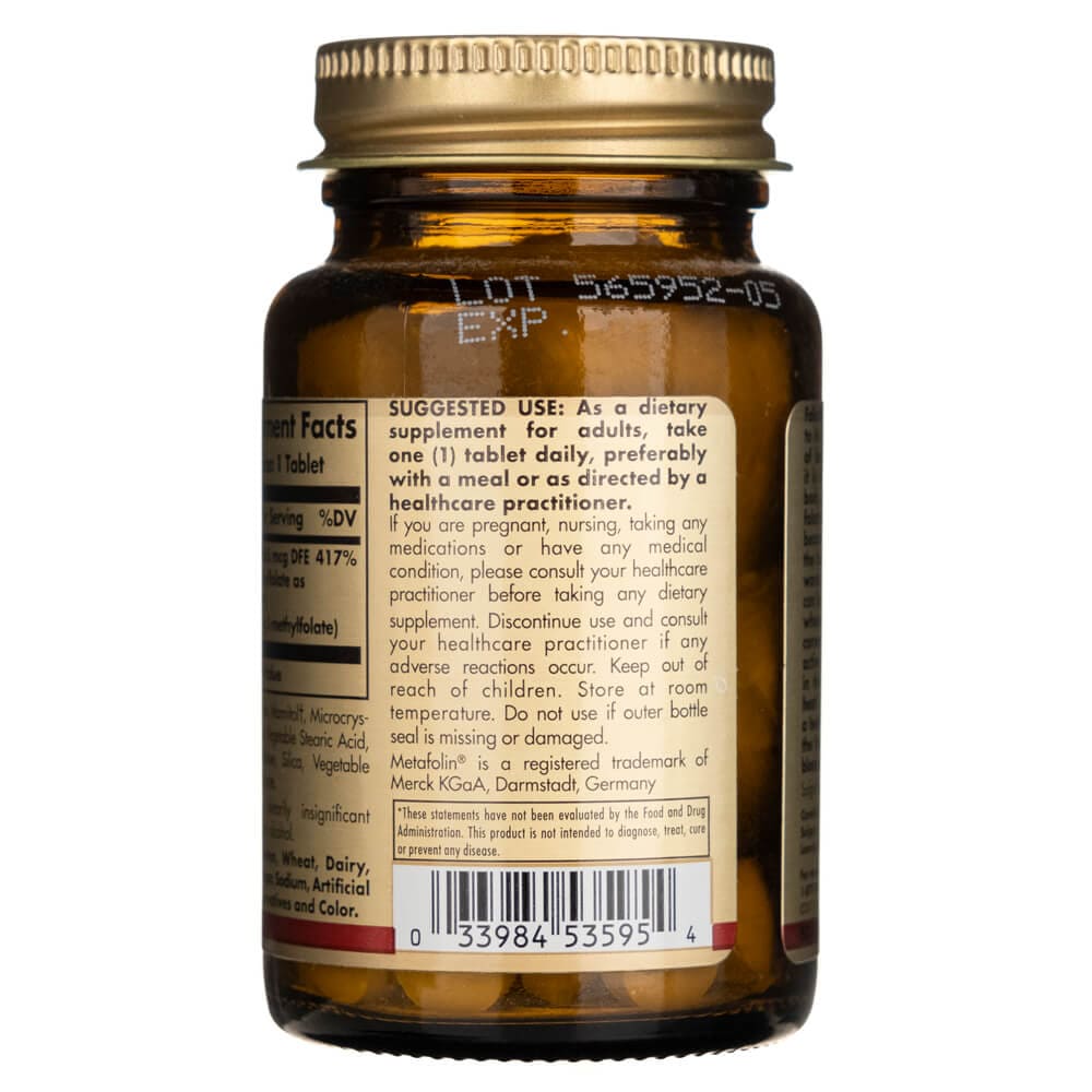 Solgar Folato 1000 mcg DFE (Metafolin ® 1000 mcg) - 60 Tabletas - Imagen 4