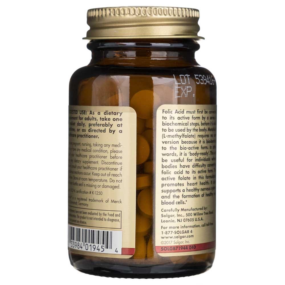 Solgar Folato 1333 mcg DFE (Metafolin ® 800 mcg) - 100 Tabletas - Imagen 4