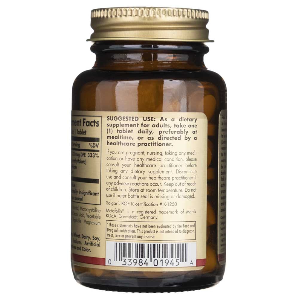 Solgar Folato 1333 mcg DFE (Metafolin ® 800 mcg) - 100 Tabletas - Imagen 5