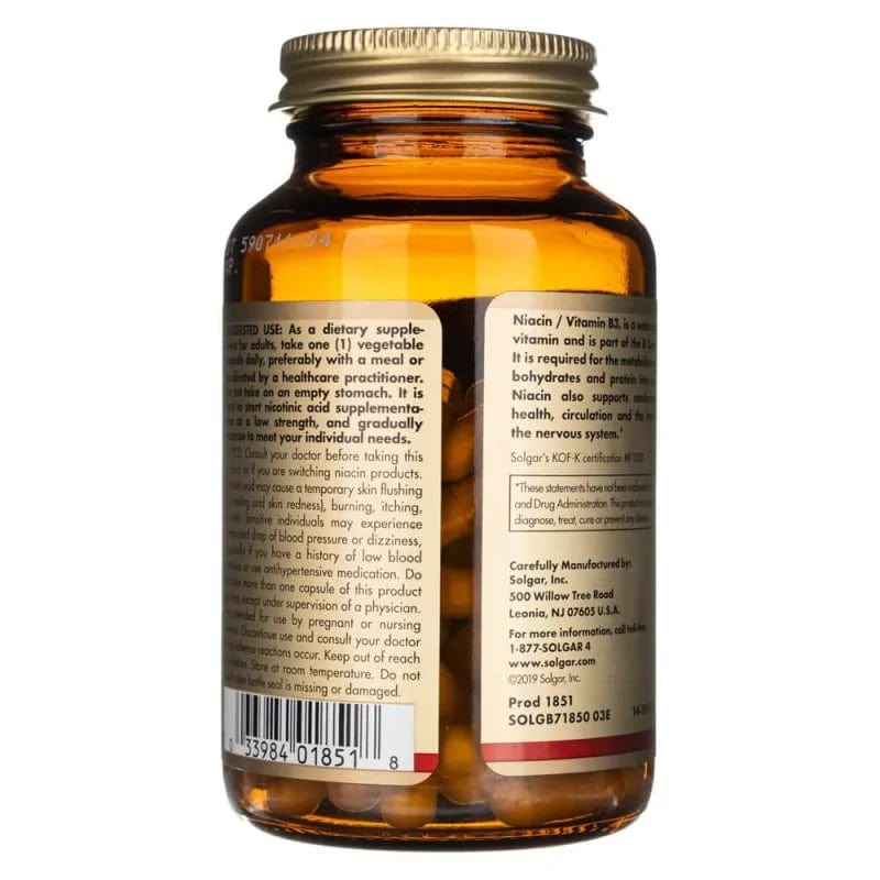 Solgar Niacina 500 mg - 100 Cápsulas - Imagen 4